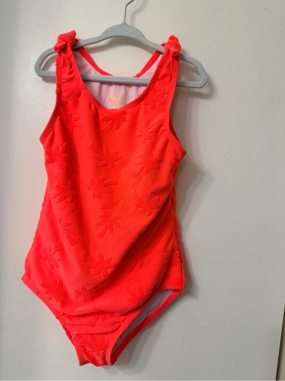 Girls' Knot-Shoulder Coral One-Piece Swimsuit